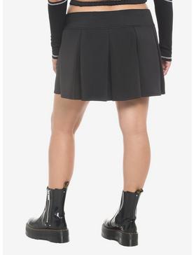 Black Side Cutout Pleated Skirt Plus Size, , hi-res
