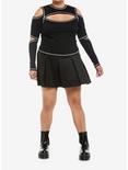 Black Side Cutout Pleated Skirt Plus Size, BLACK, alternate
