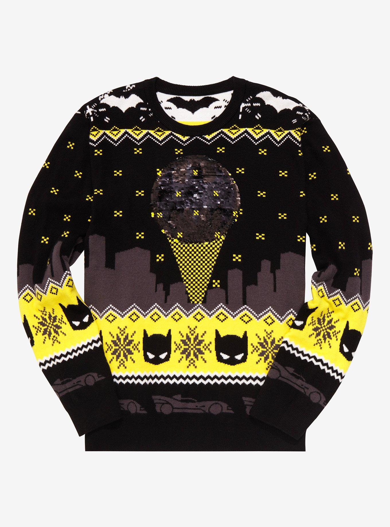 DC Comics Batman Bat Signal Sequin Holiday Sweater - BoxLunch Exclusive, BLACK, alternate