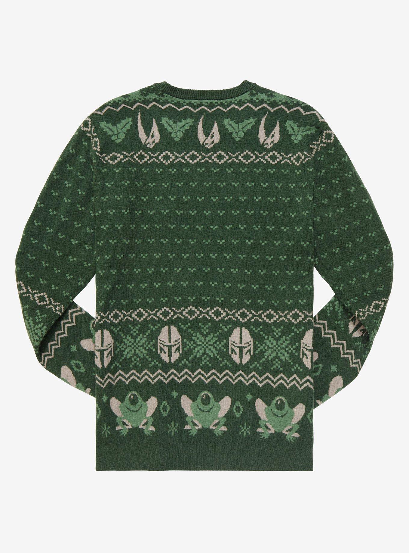 Star Wars The Mandalorian Grogu Holiday Sweater - BoxLunch Exclusive , DARK GREEN, alternate