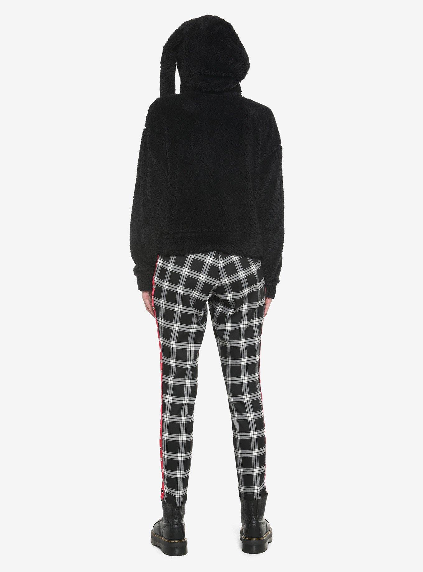 Black Bunny Fuzzy Crop Girls Hoodie, BLACK, alternate