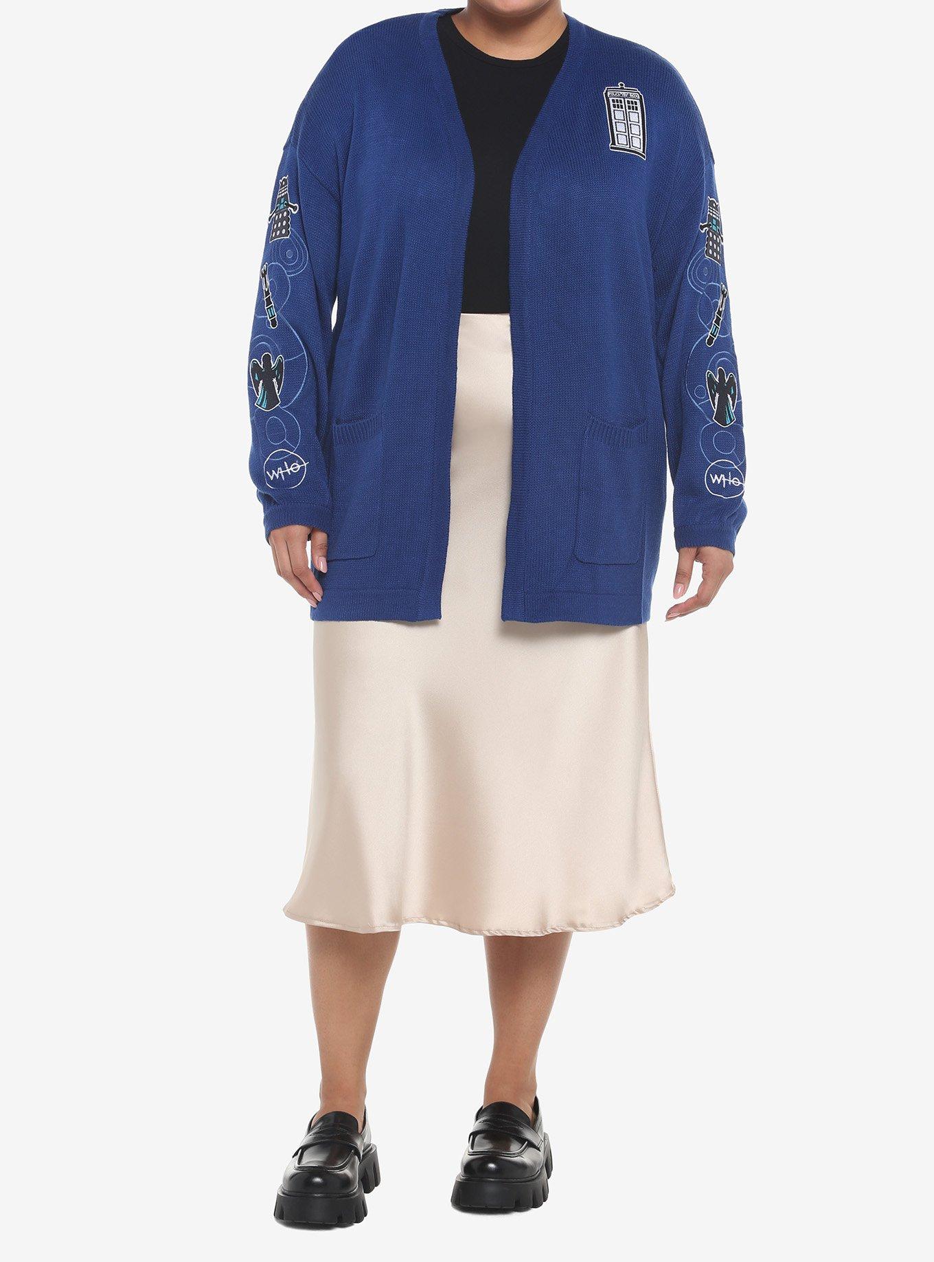 Her Universe Doctor Who Icon Embroidered Open Cardigan Plus Size, DARK BLUE, alternate