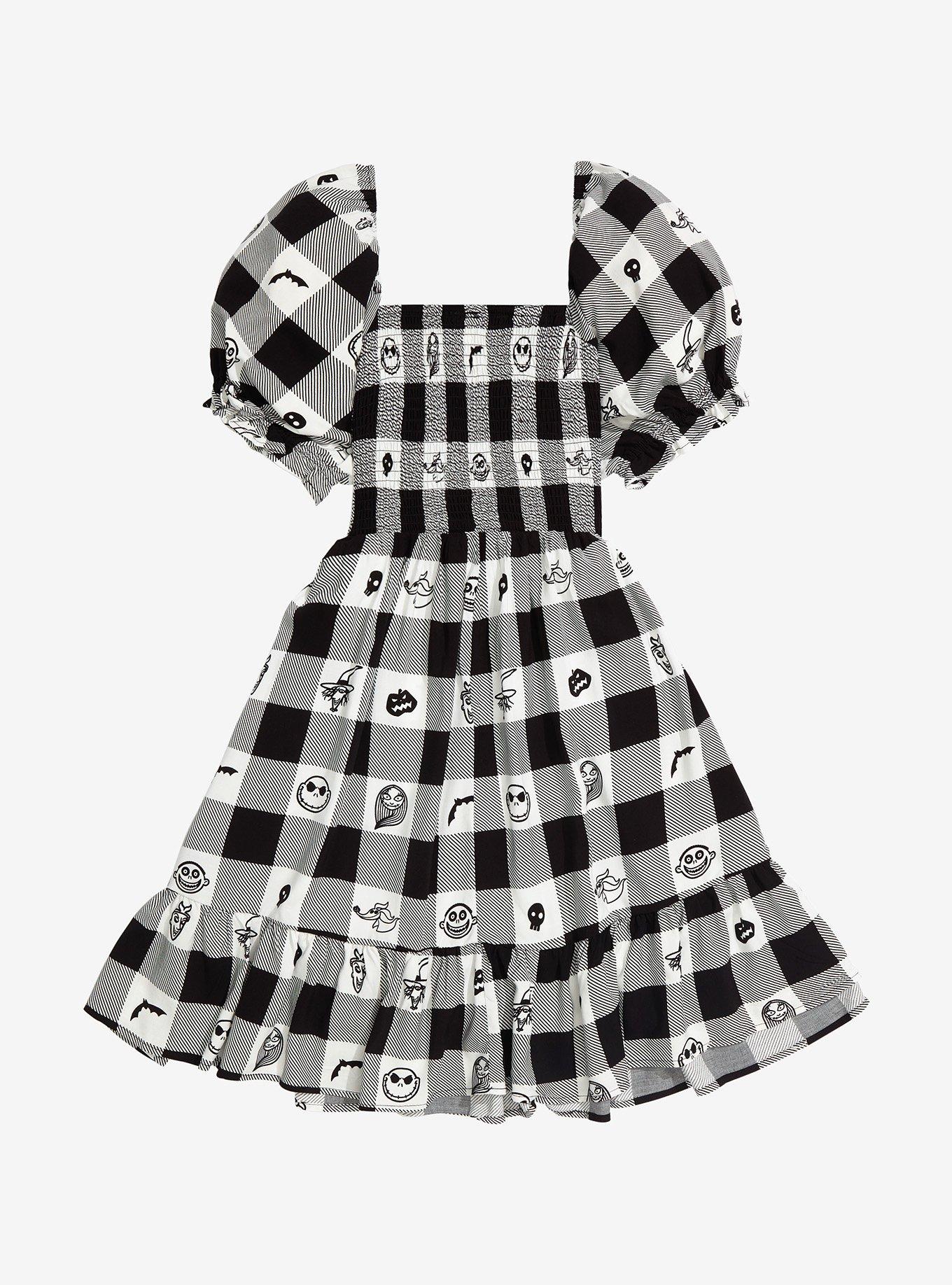 Her Universe Disney The Nightmare Before Christmas Face Portraits Gingham Smocked Dress, BLACK-WHITE CHECK, alternate