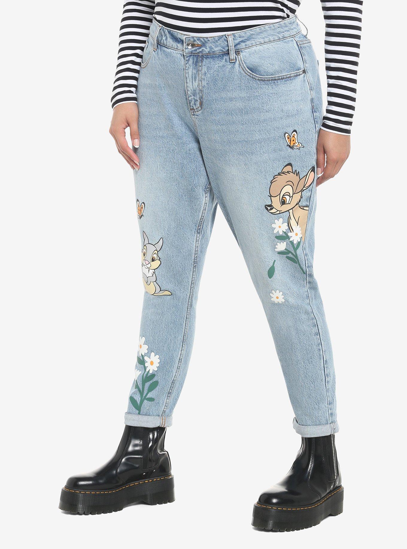 Disney Bambi & Thumper Mom Jeans Plus Size, LIGHT WASH, alternate