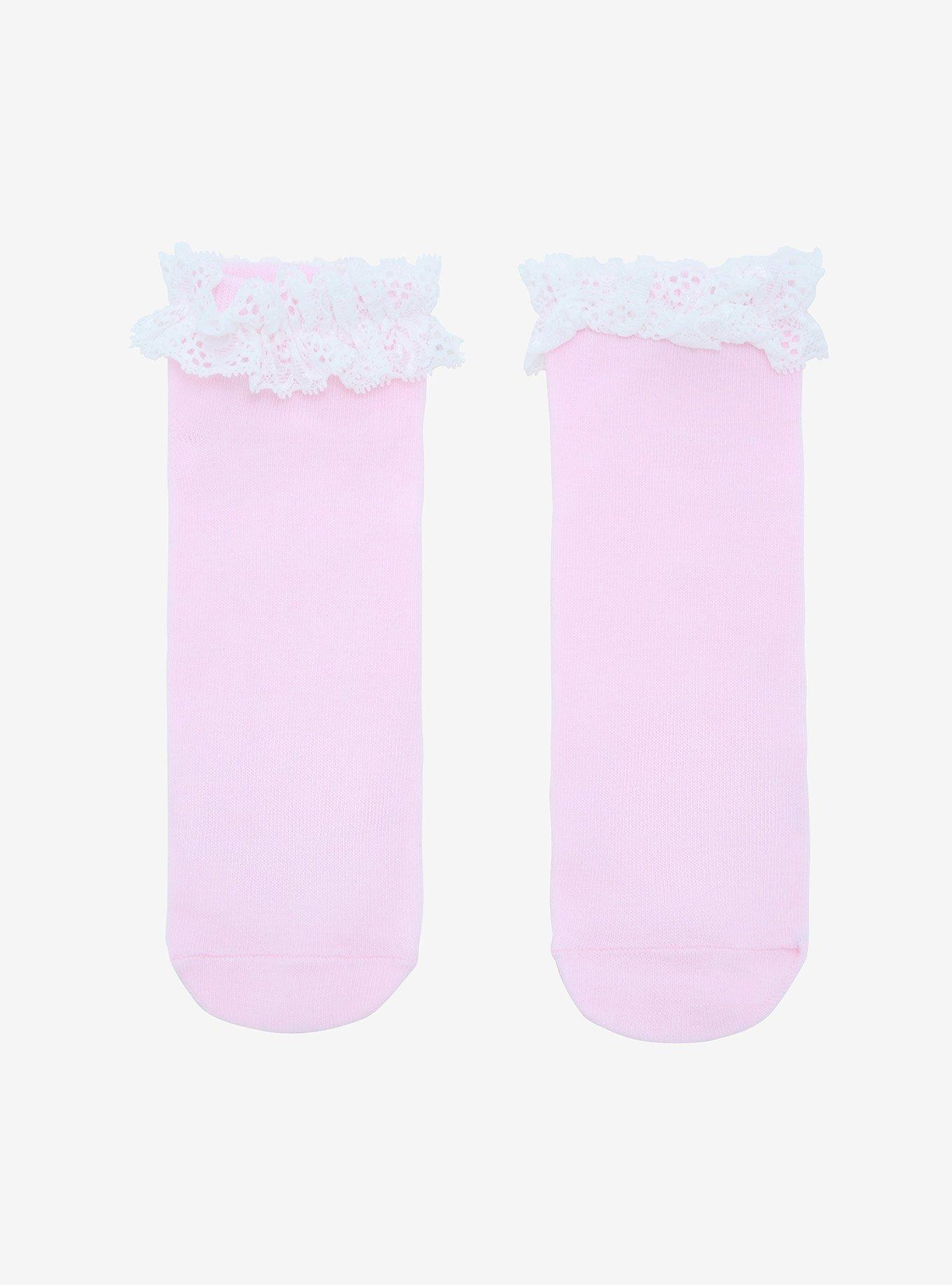 Pink Ruffle Paw Print Ankle Socks, , alternate