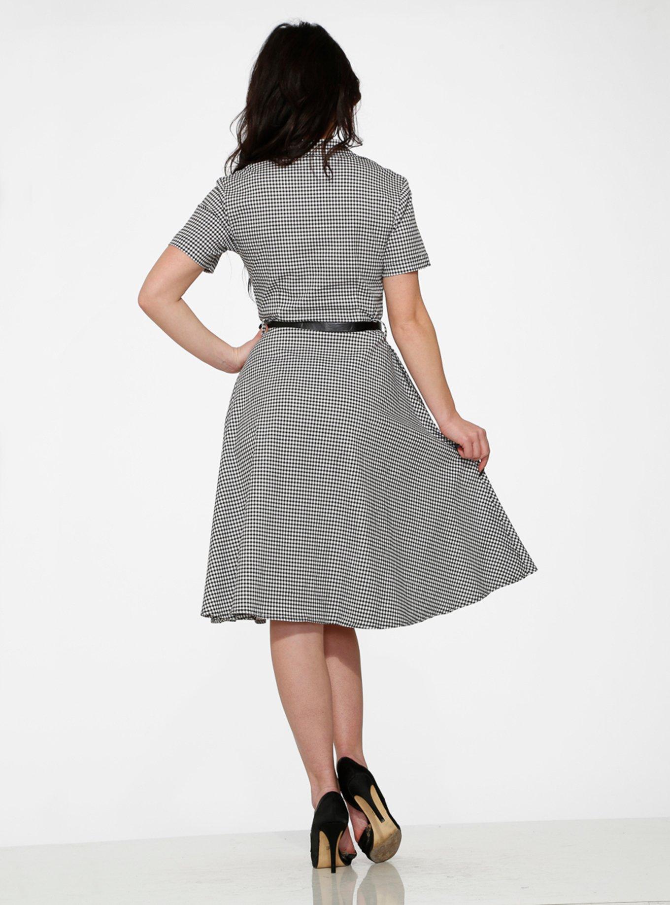 Gingham Swing Dress, GREY, alternate