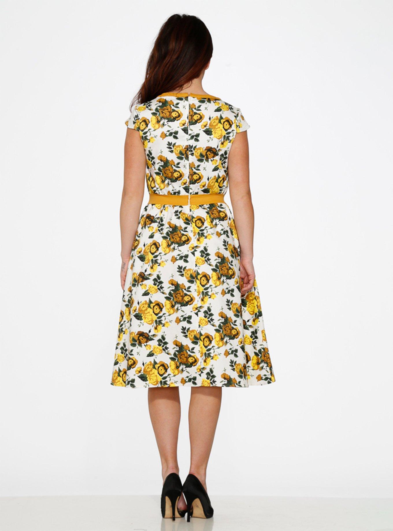 White Yellow Floral Dress, , hi-res