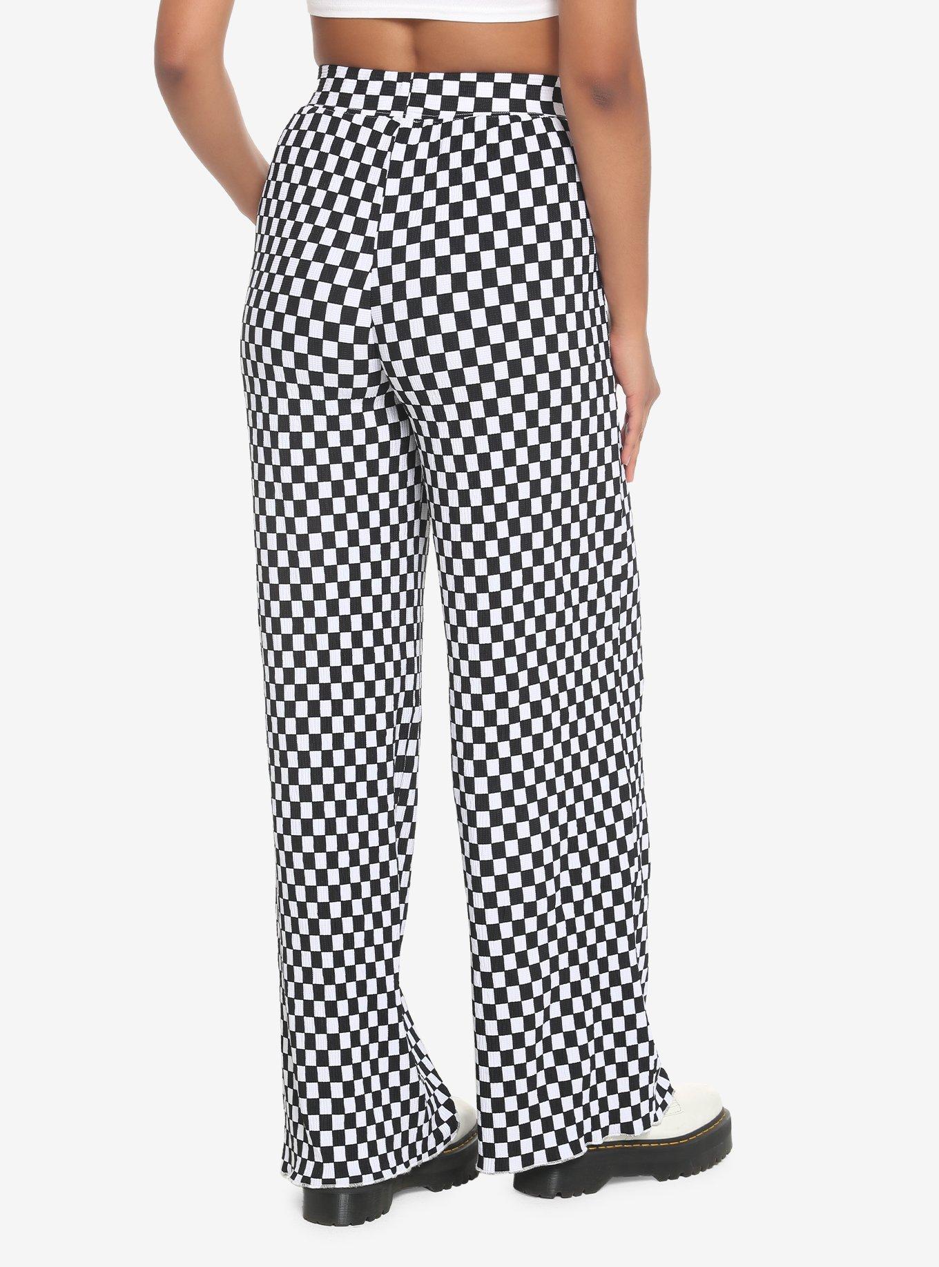 Black & White Checkered Straight Leg Pants, BLACK, alternate