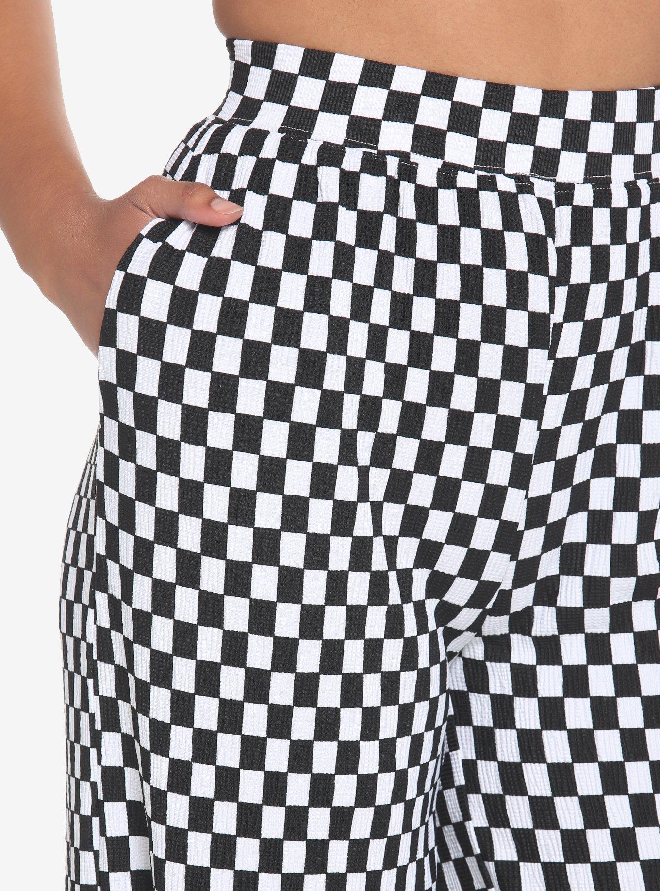 Black & White Checkered Straight Leg Pants, BLACK, alternate