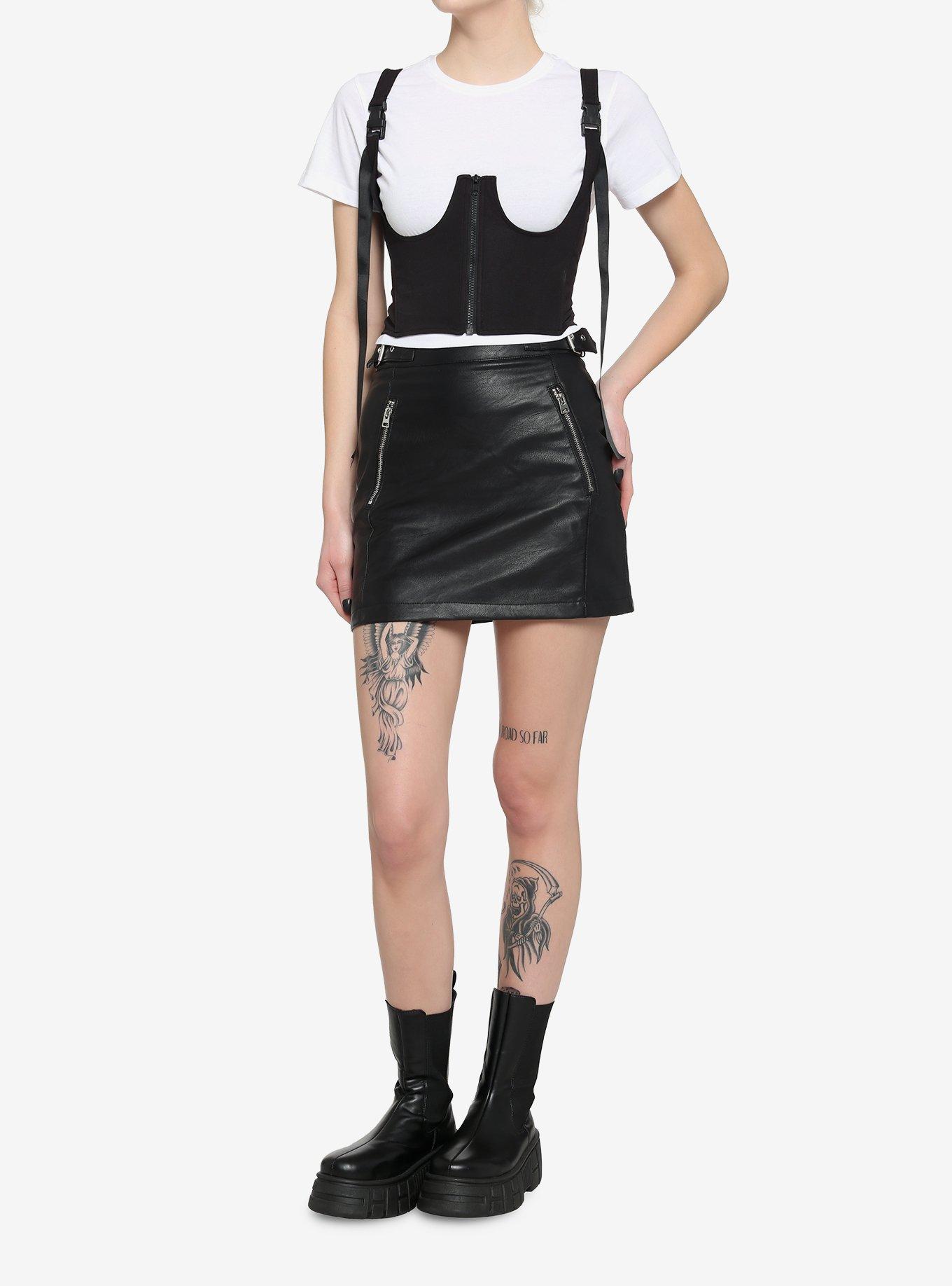 Black Underbust Corset Girls Crop T-Shirt, MULTI, alternate