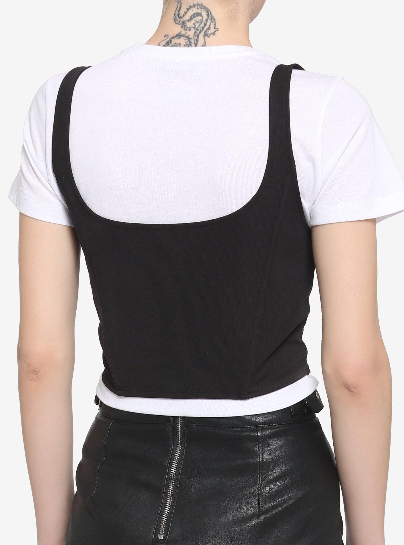 Black Underbust Corset Girls Crop T-Shirt, MULTI, alternate