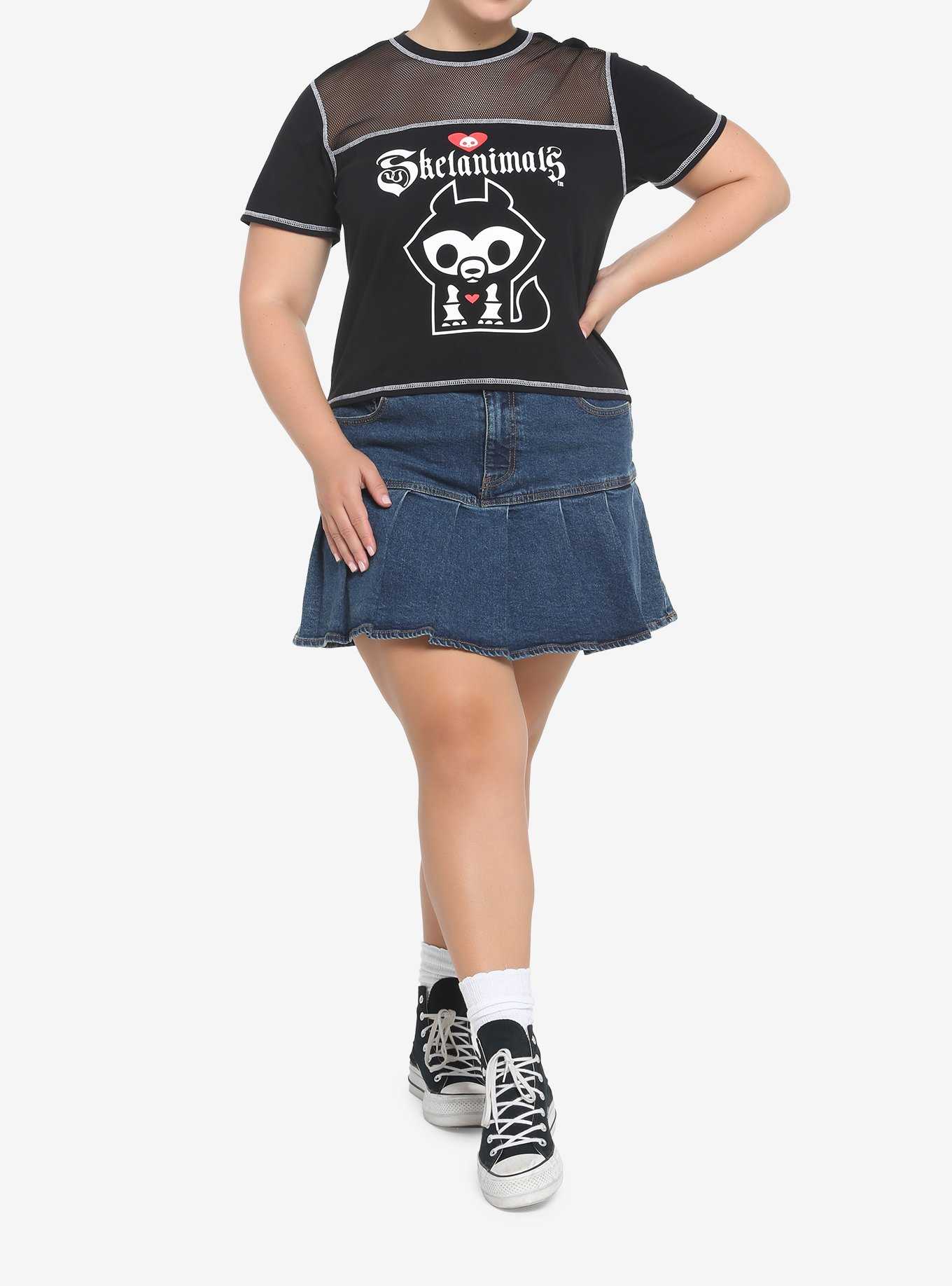 Skelanimals Mesh Shoulder Girls Crop T-Shirt Plus Size, , hi-res