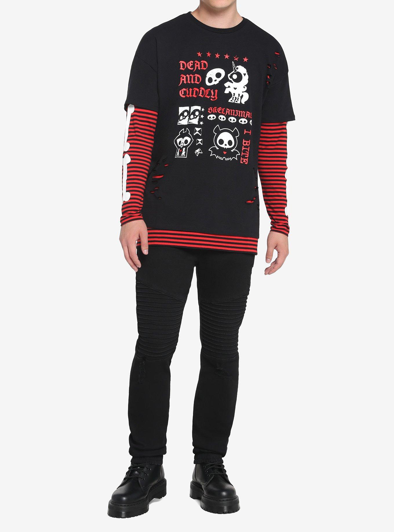 Skelanimals Stripe Bones Long-Sleeve Twofer T-Shirt, MULTI, alternate