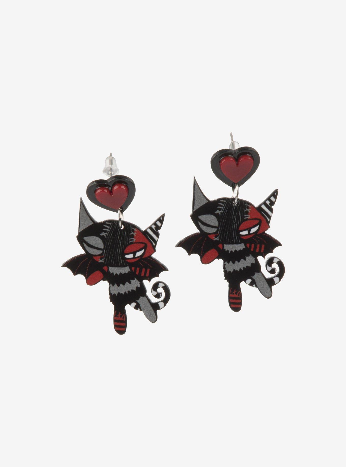 Emily The Strange Patchwork Cat Drop Earrings, , alternate