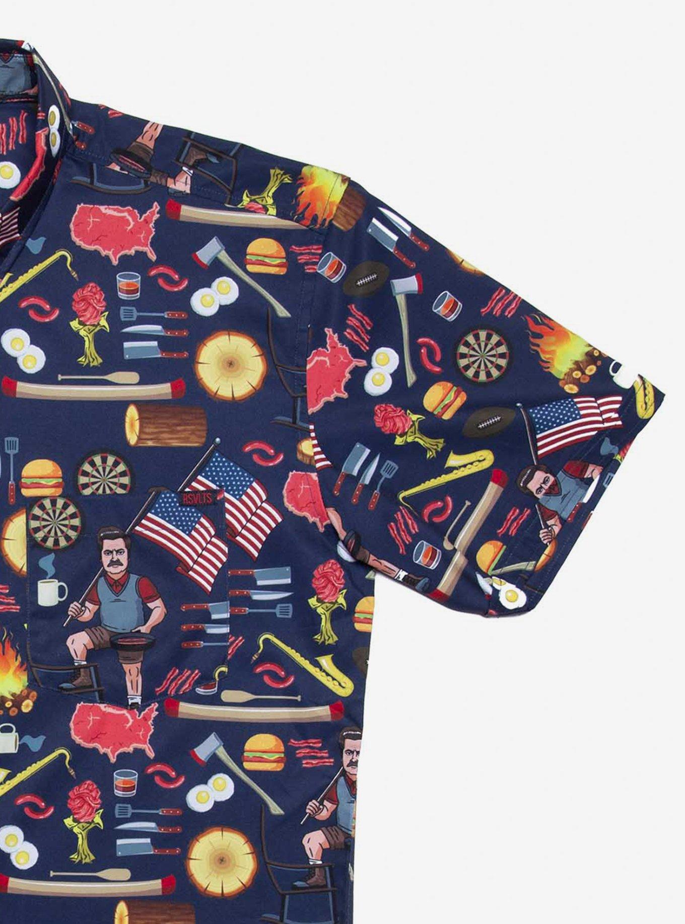 RSVLTS Parks & Recreation Ron Swanson's Shirt of Greatness Button-Up Shirt, BLUE, alternate