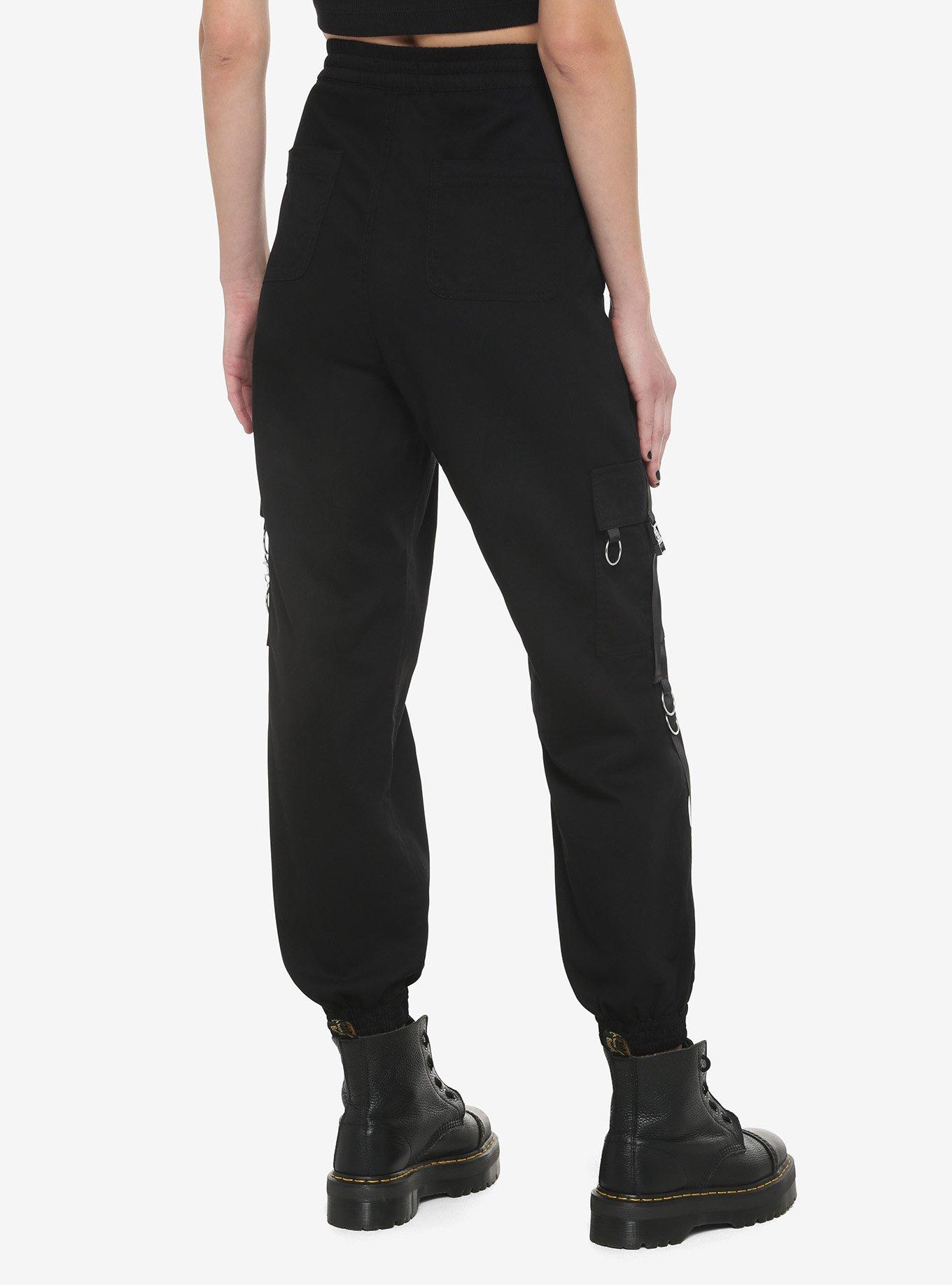 Black Chains & Tech Straps Cargo Jogger Pants, BLACK, alternate