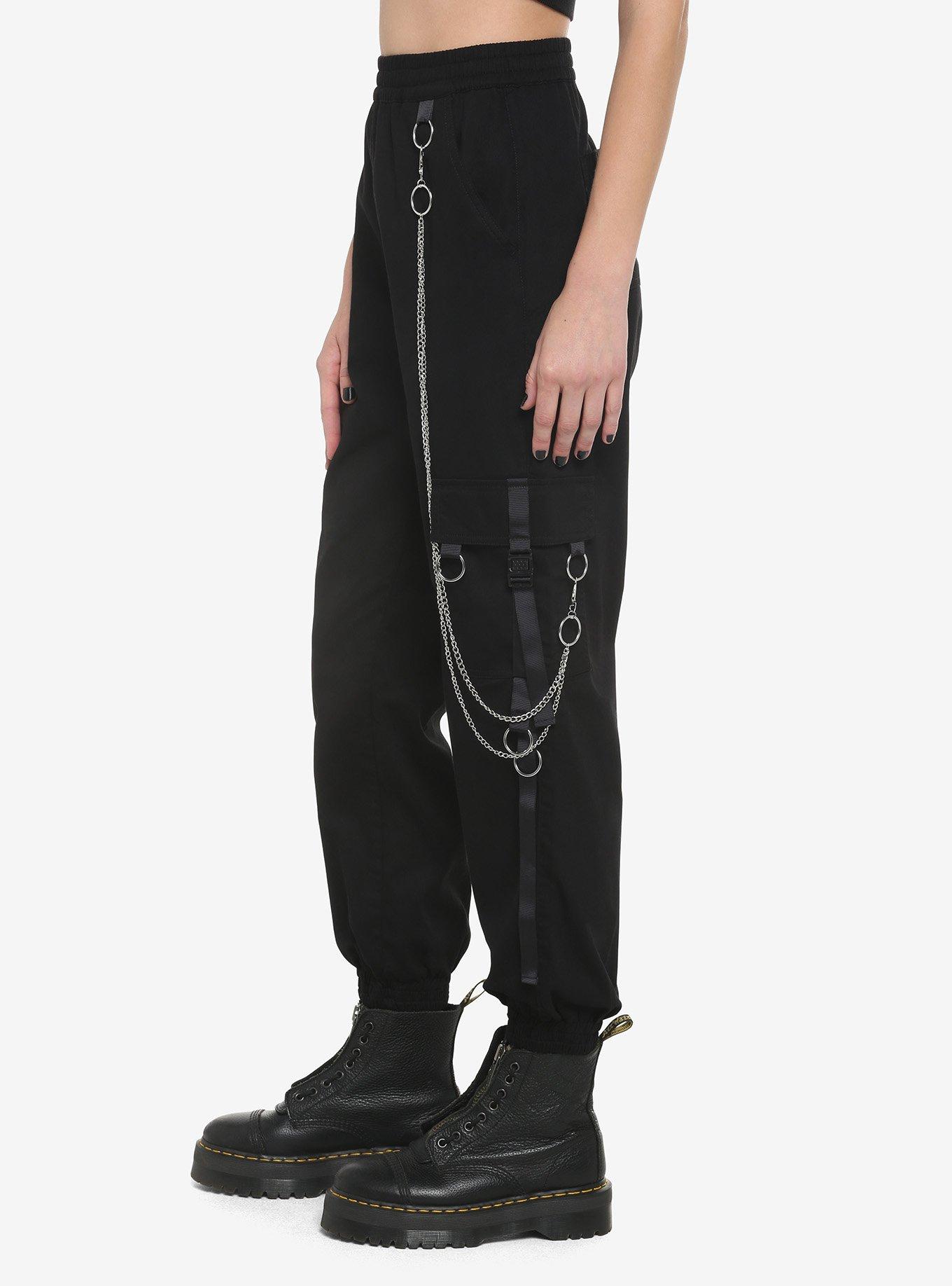 Black Chains & Tech Straps Cargo Jogger Pants, BLACK, alternate