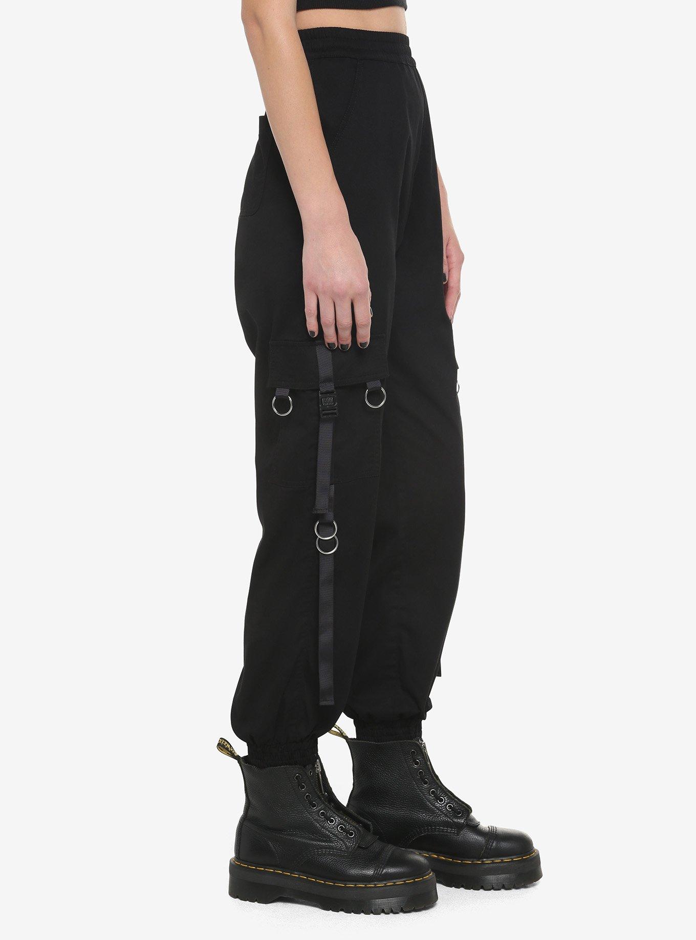 Black Chains & Tech Straps Cargo Jogger Pants, BLACK, alternate