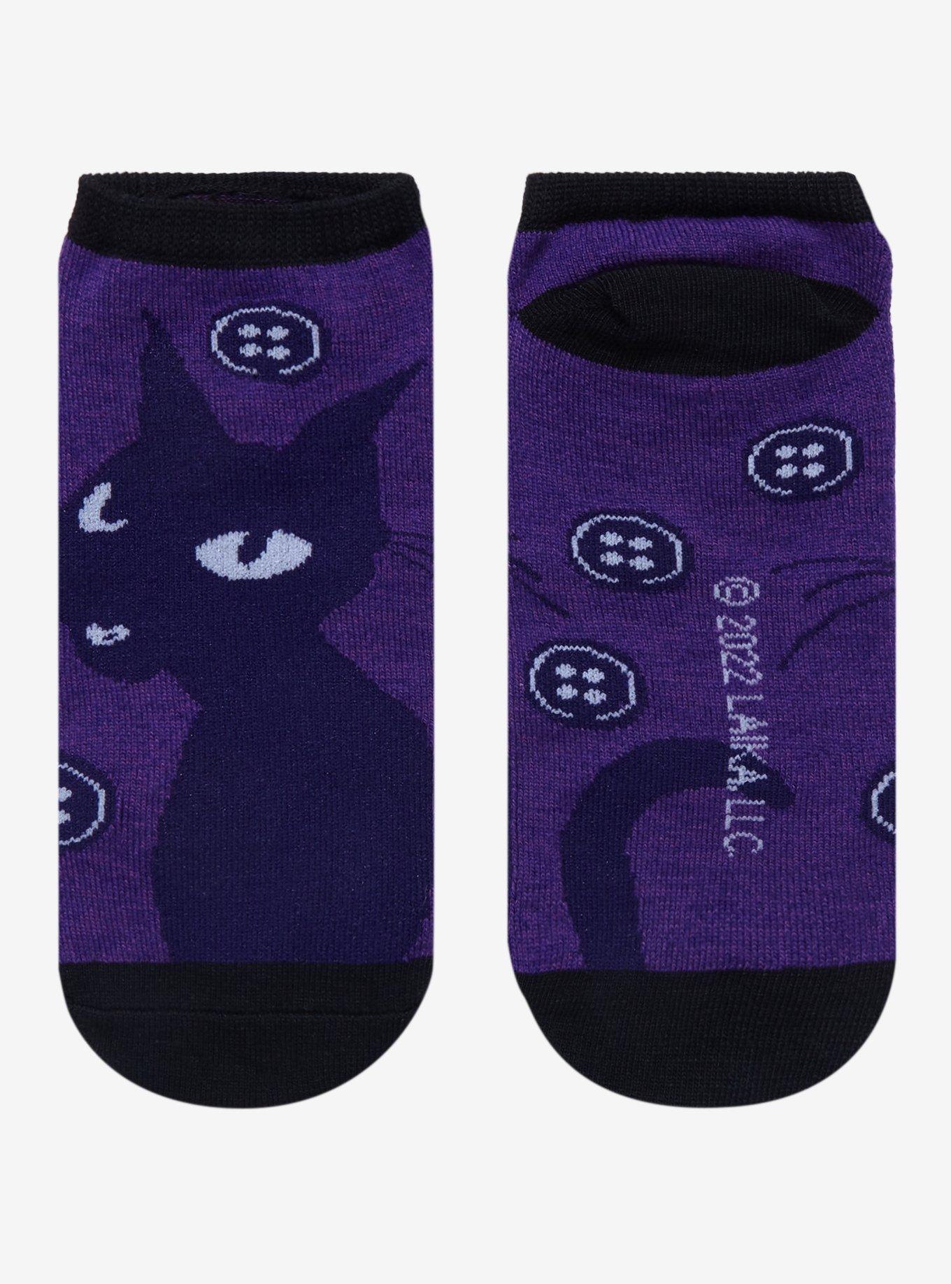 Coraline Cat Button No-Show Socks, , alternate