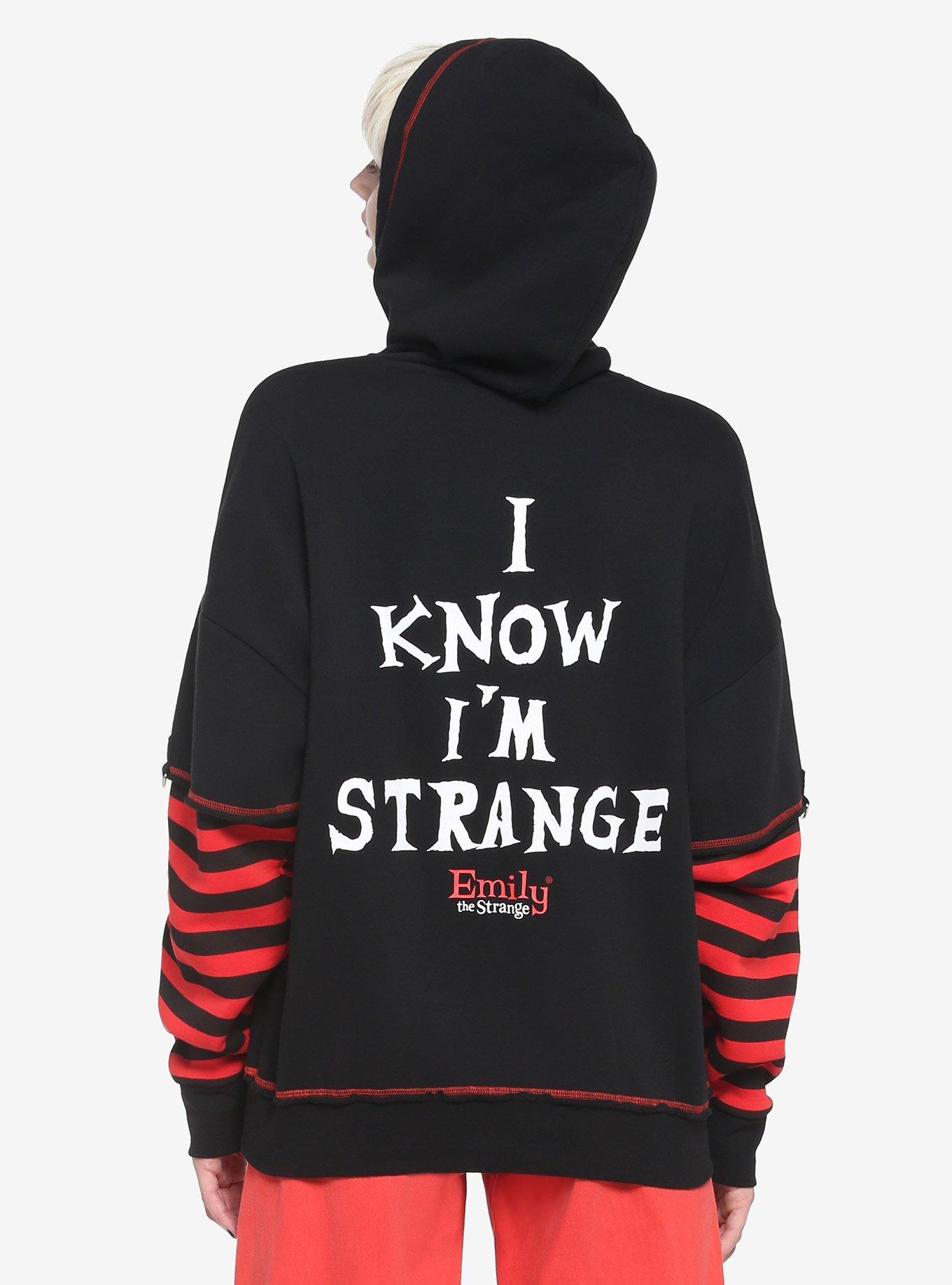 Emily The Strange Red Stripe Twofer Girls Hoodie, MULTI, alternate