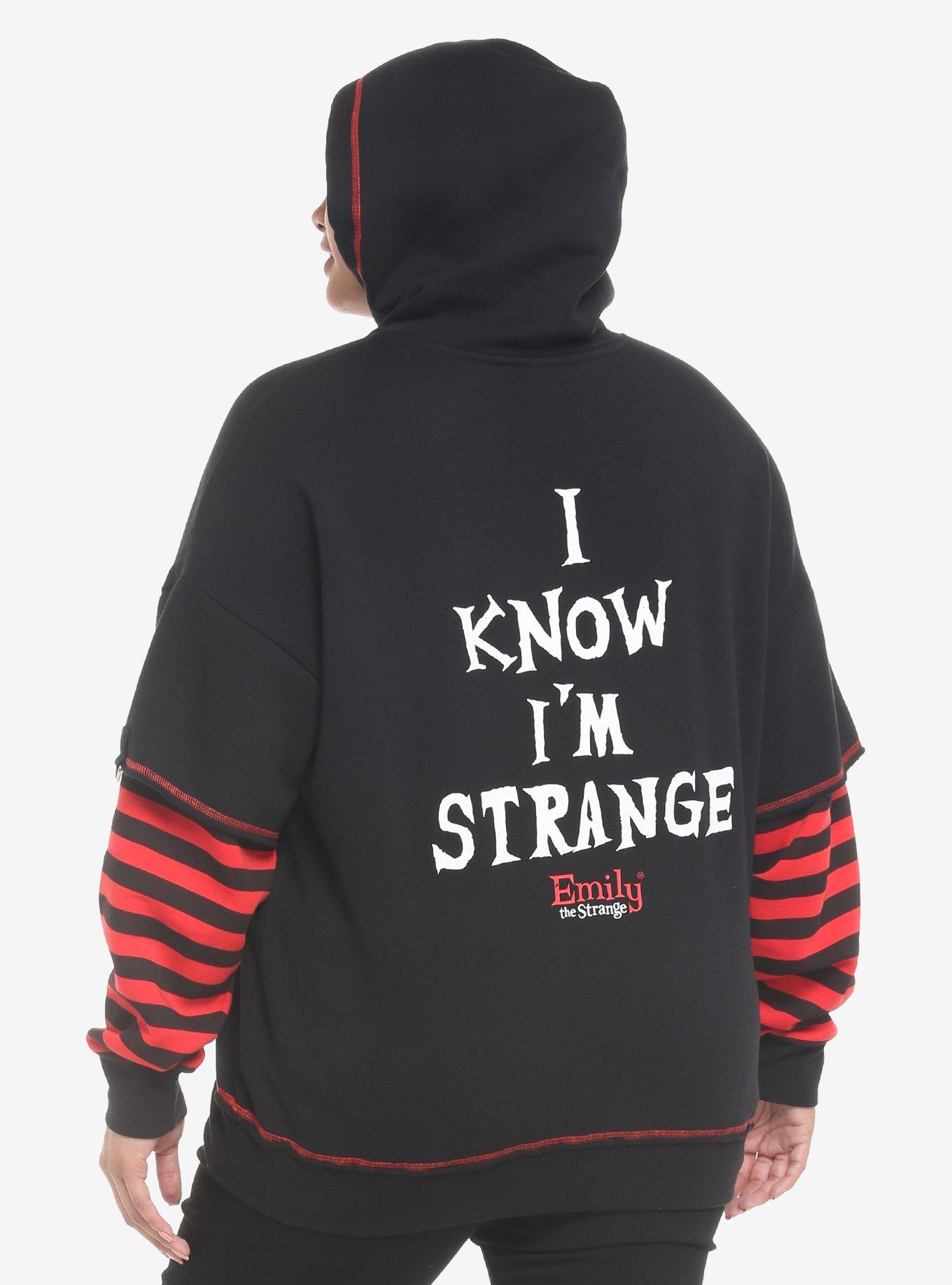 Emily The Strange Red Stripe Twofer Girls Hoodie Plus Size, MULTI, alternate
