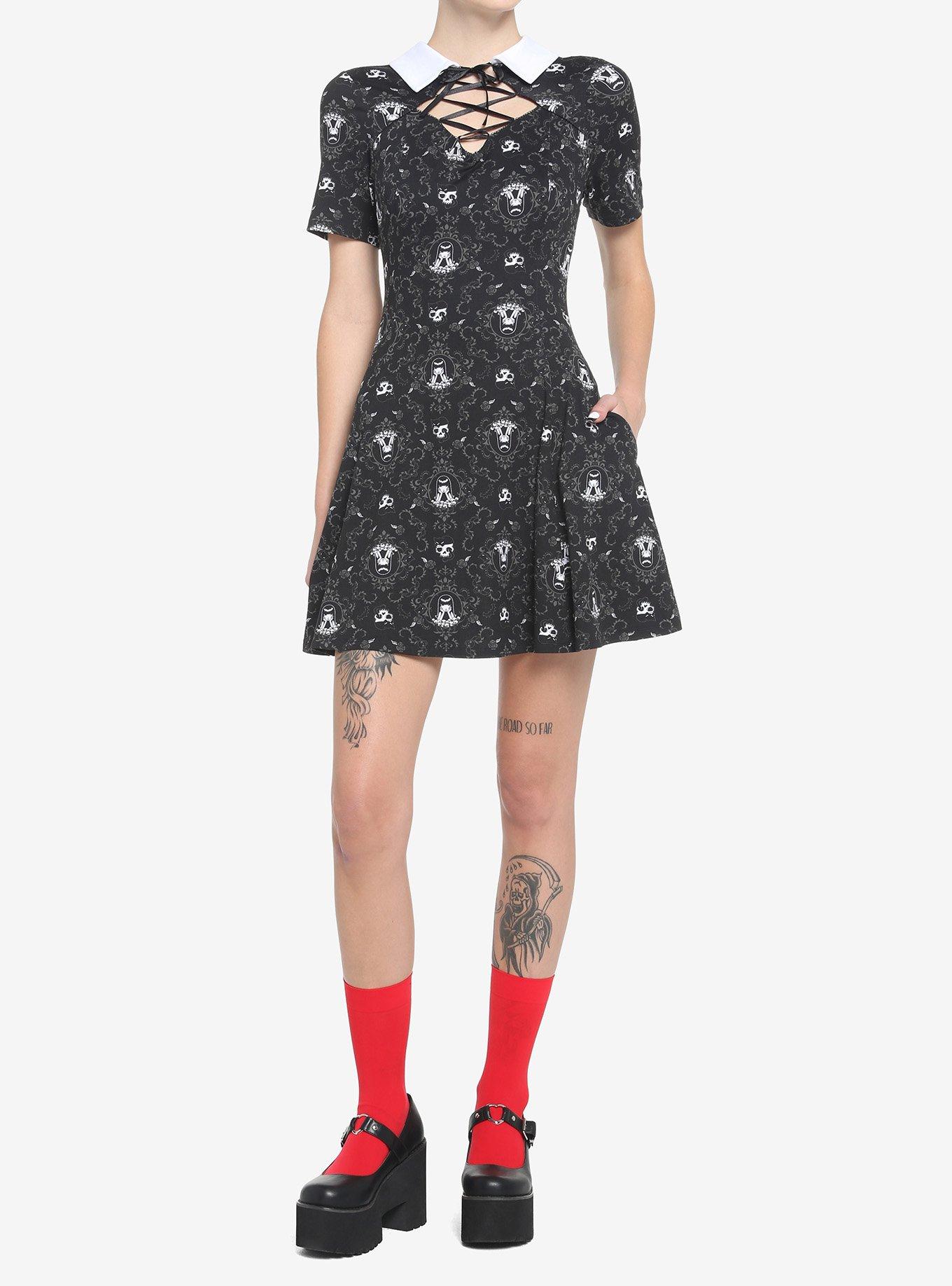 Emily The Strange Gothic Portrait Lace-Up Collar Dress, MULTI, alternate
