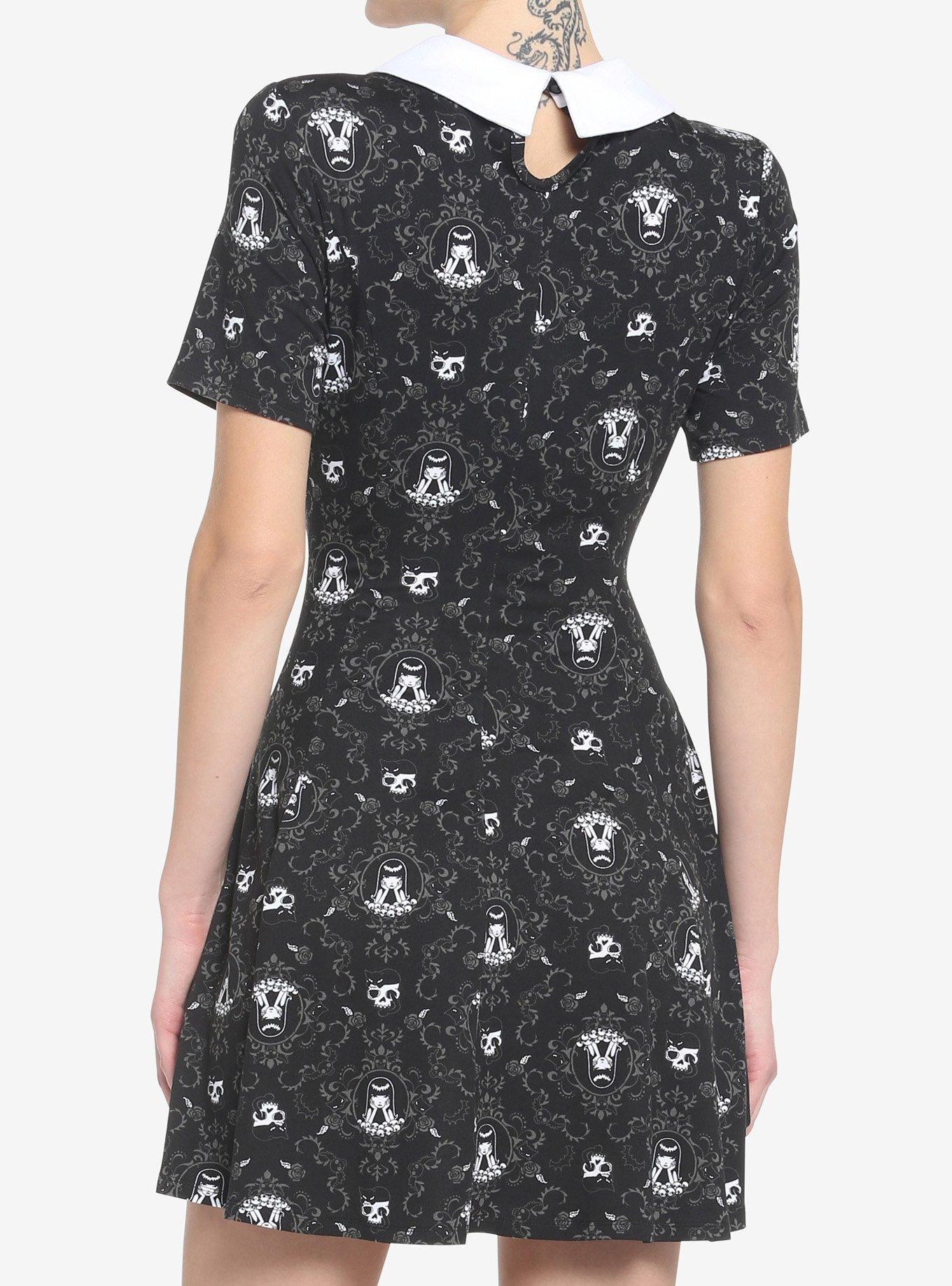 Emily The Strange Gothic Portrait Lace-Up Collar Dress, MULTI, alternate