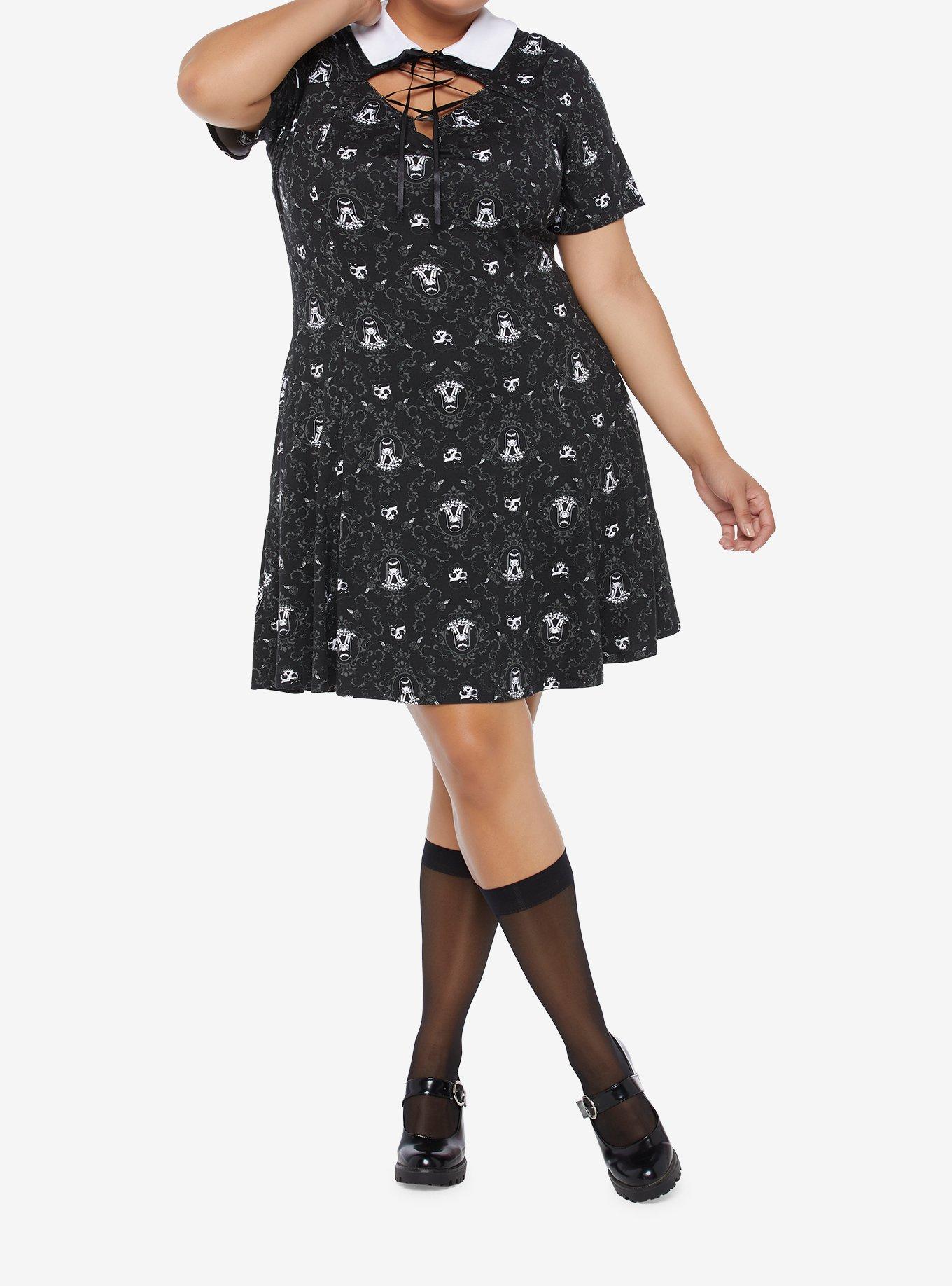 Emily The Strange Gothic Portrait Lace-Up Collar Dress Plus Size, MULTI, alternate