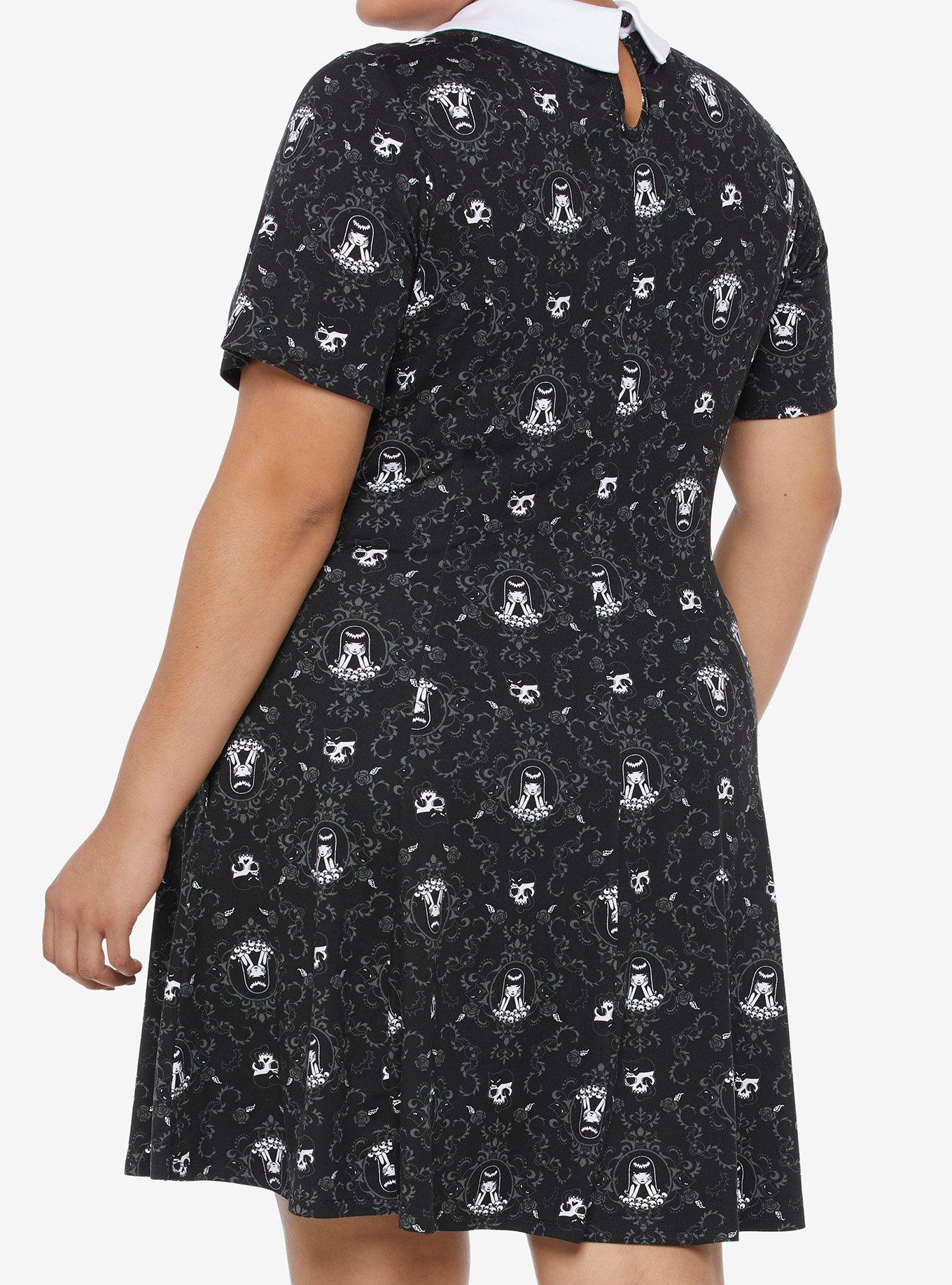 Emily The Strange Gothic Portrait Lace-Up Collar Dress Plus Size, MULTI, alternate