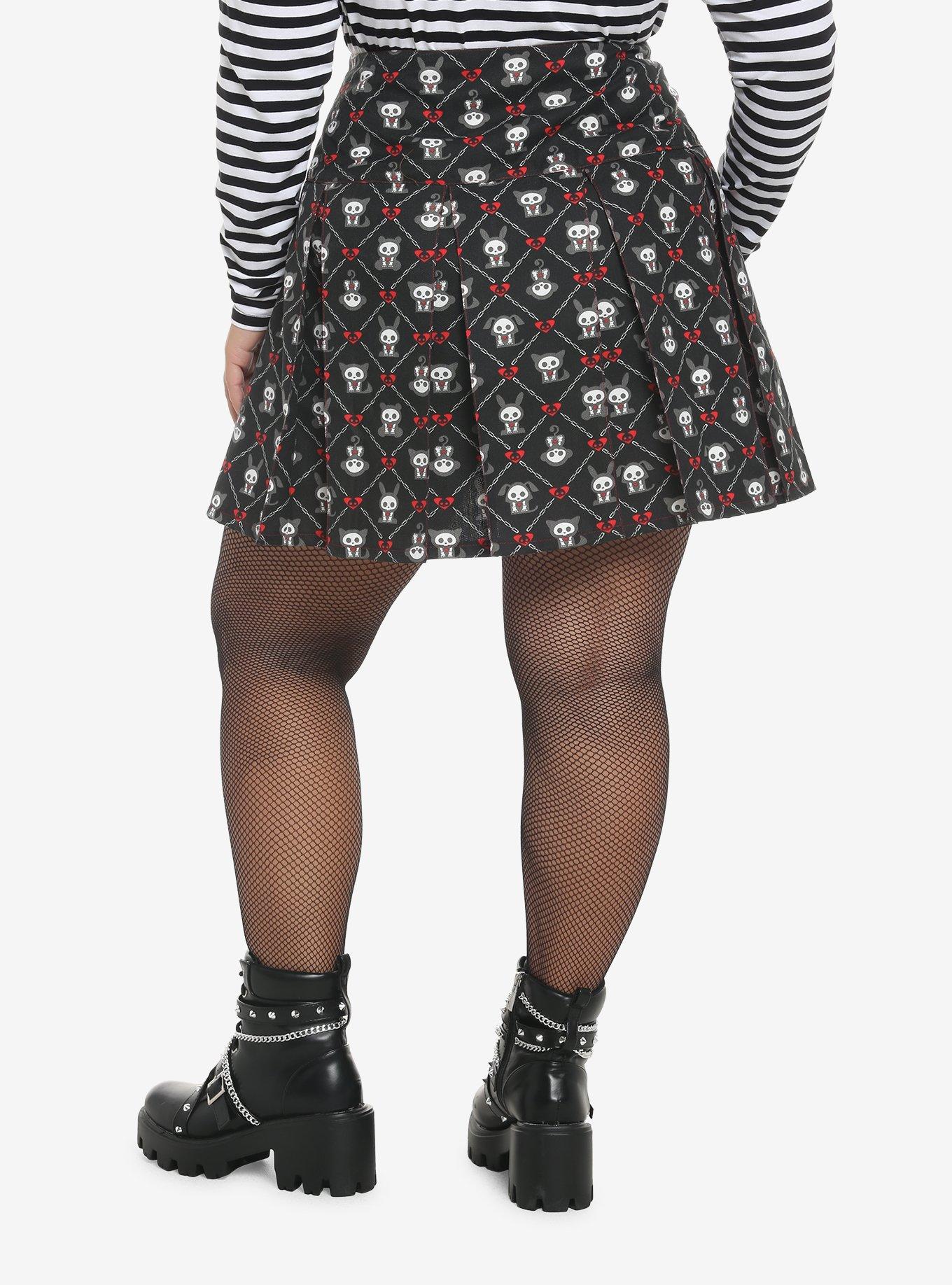 Skelanimals Grommet Strap Pleated Skirt Plus Size, MULTI, alternate