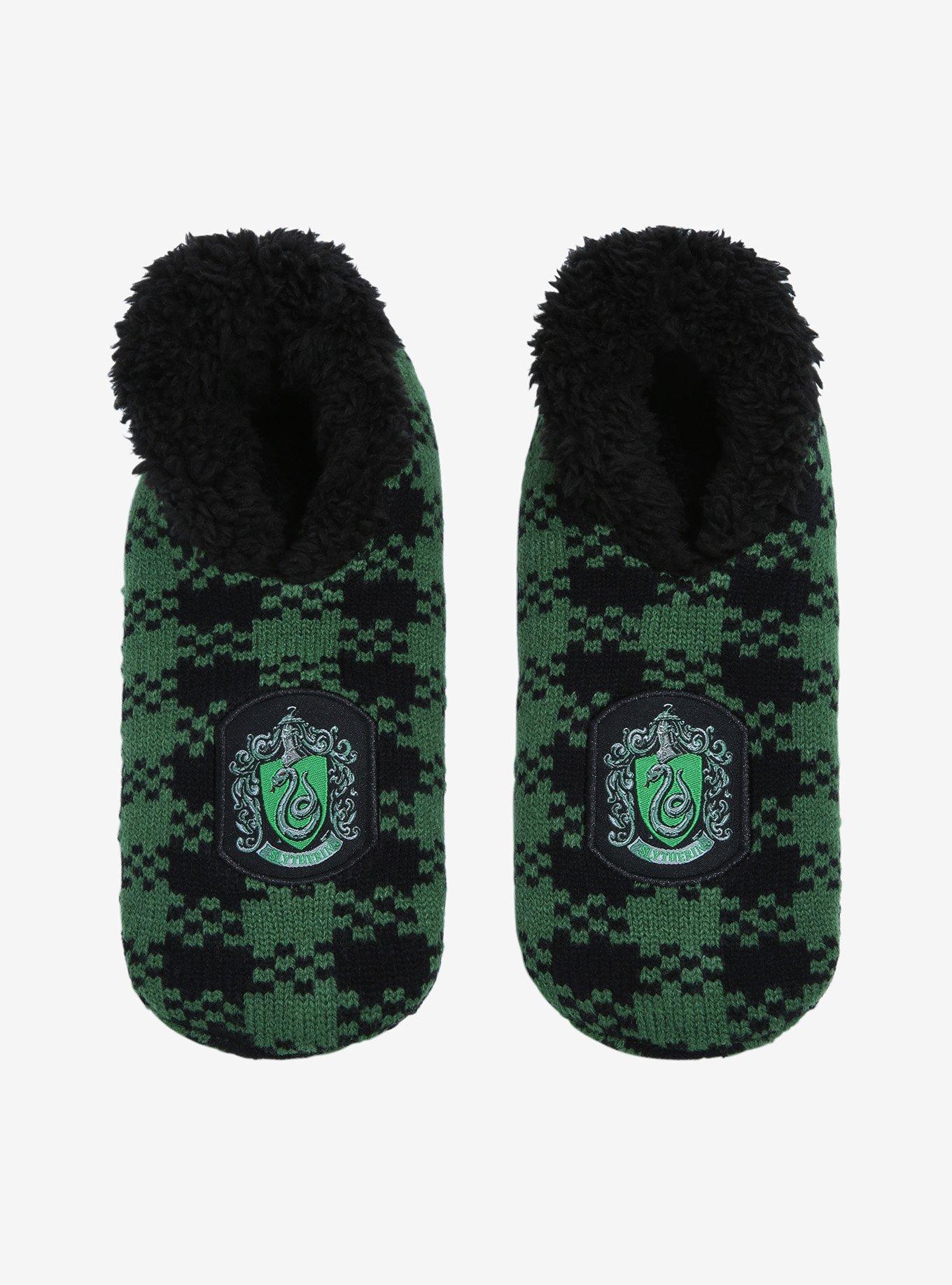 Harry Potter Slytherin Crest Plaid Slipper Socks - BoxLunch Exclusive, , alternate