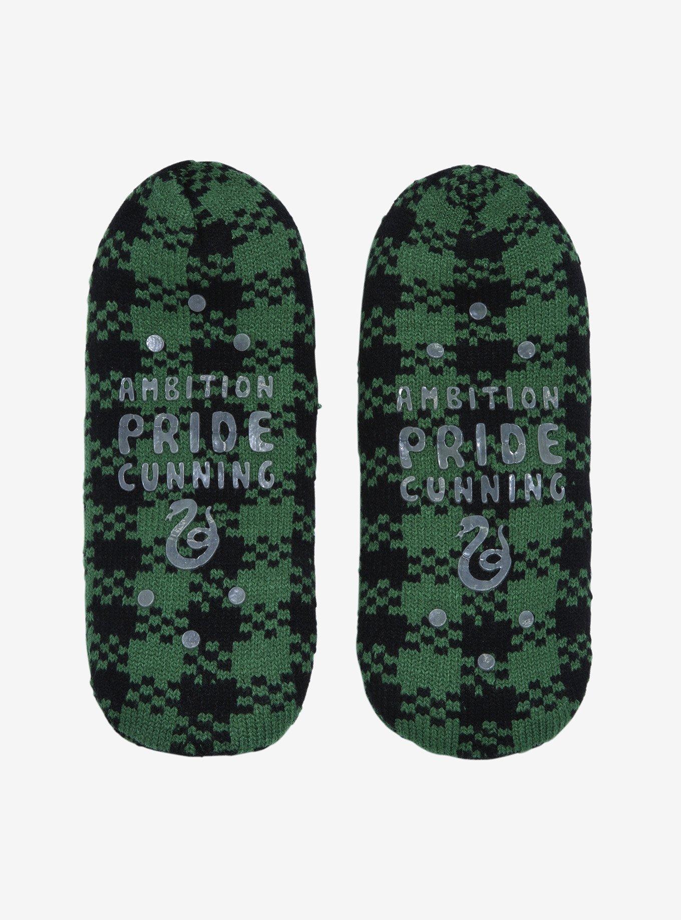 Harry Potter Slytherin Crest Plaid Slipper Socks - BoxLunch Exclusive, , alternate