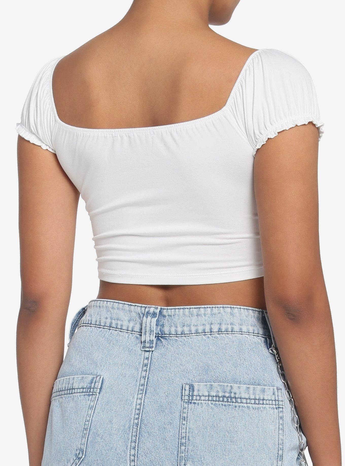 White Double Ruched Girls Crop Top, IVORY, alternate