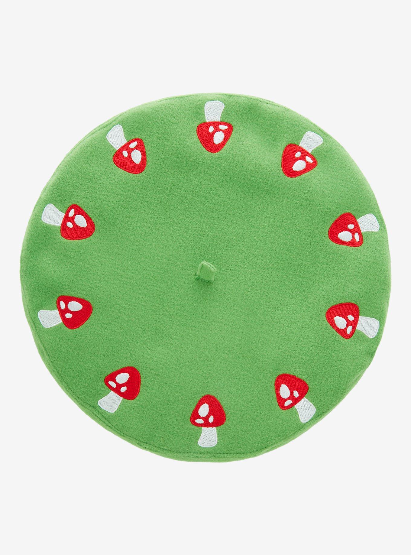 Green Mushroom Embroidered Beret, , alternate