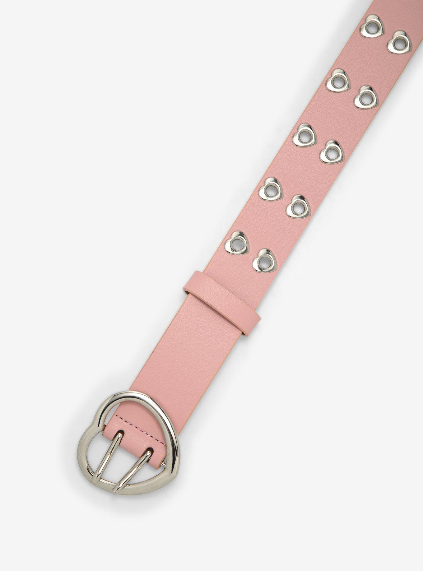 Pastel Pink Heart Grommet Belt, PINK, alternate