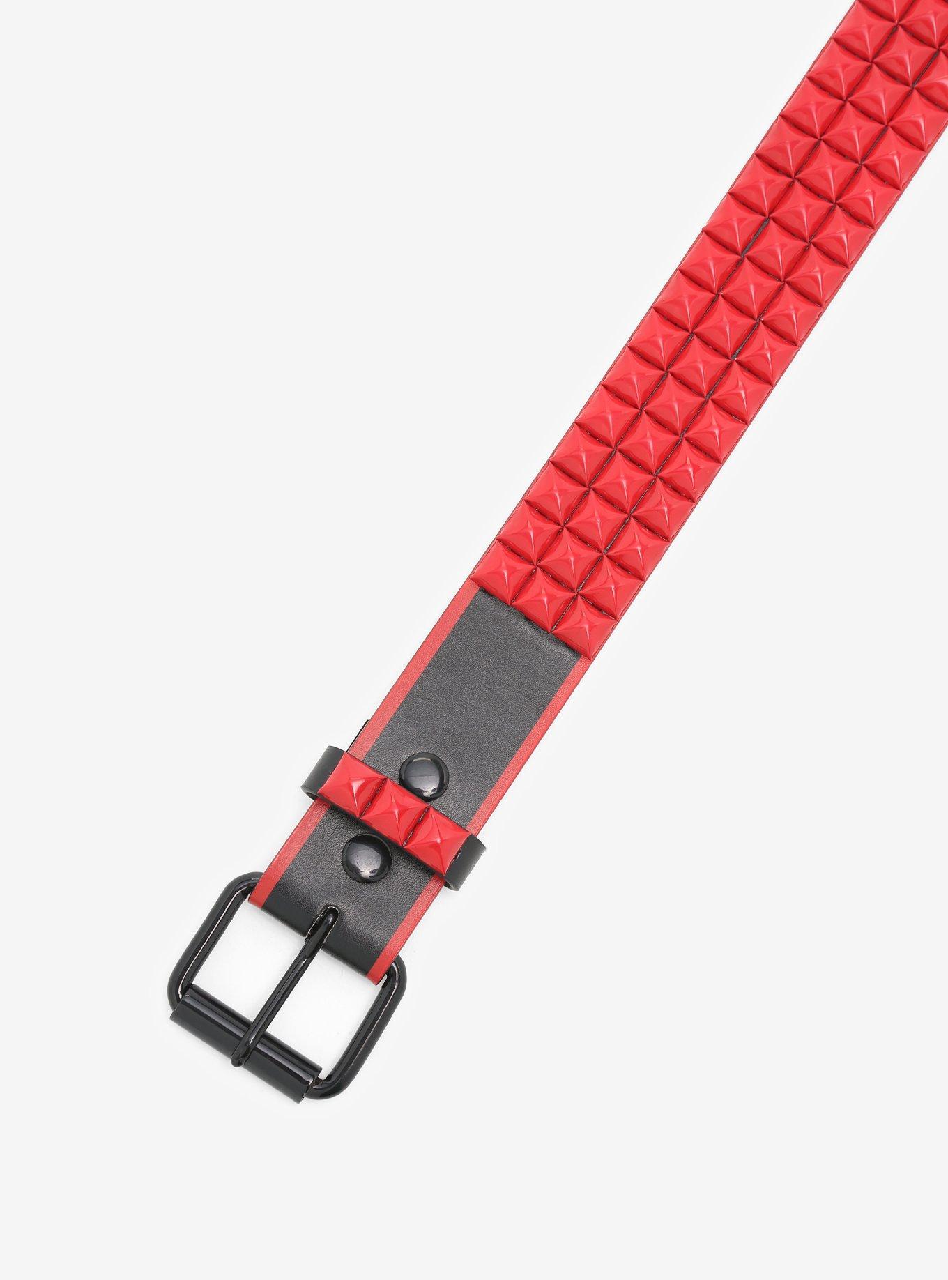 Black & Red Pyramid Stud Belt, BLACK, alternate