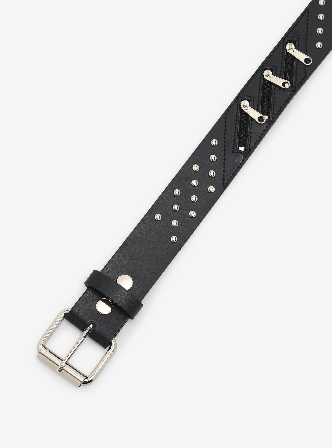 Black Zipper Stud Belt, BLACK, alternate