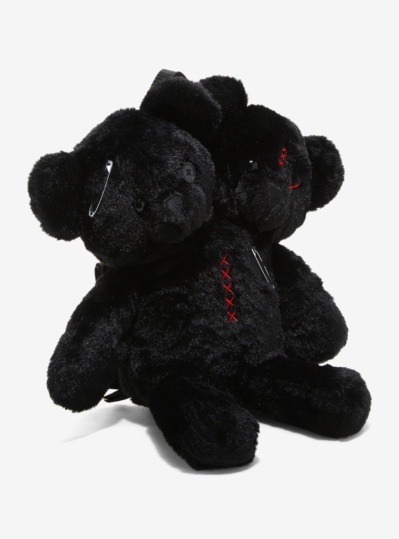 Black Double-Headed Teddy Bear Plush Backpack, , alternate