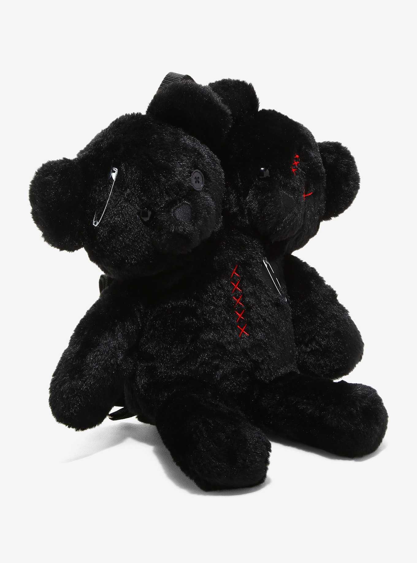 Black Double-Headed Teddy Bear Plush Backpack, , hi-res