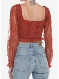 Rust Lace Corset Girls Crop Long-Sleeve Top, RUST, alternate