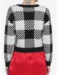 Black & White Checkered Plaid Girls Crop Cardigan, BLACK  IVORY, alternate