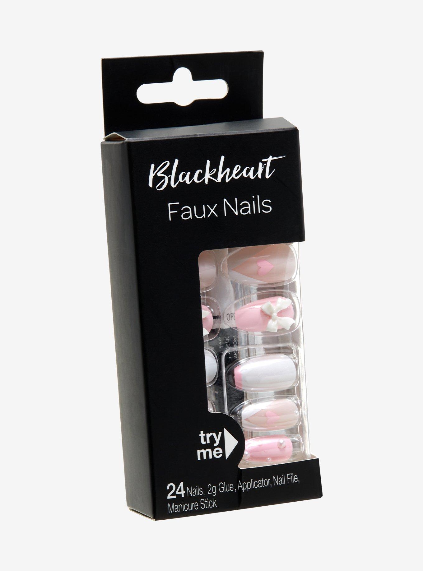 Pink Heart Bow Faux Nail Set, , alternate