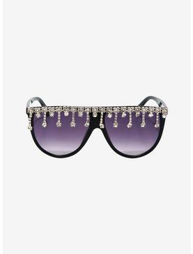 Black Dangling Rhinestone Sunglasses, , hi-res