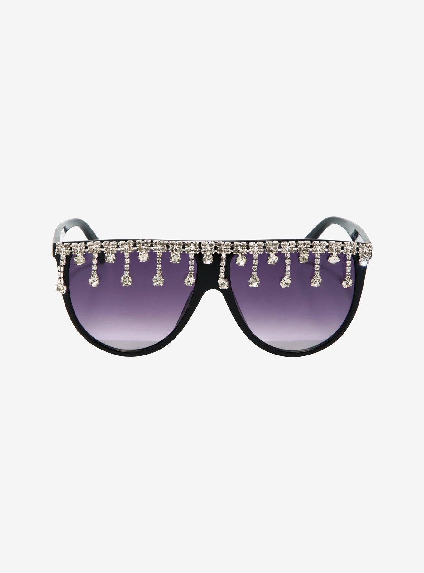 Black Dangling Rhinestone Sunglasses, , alternate