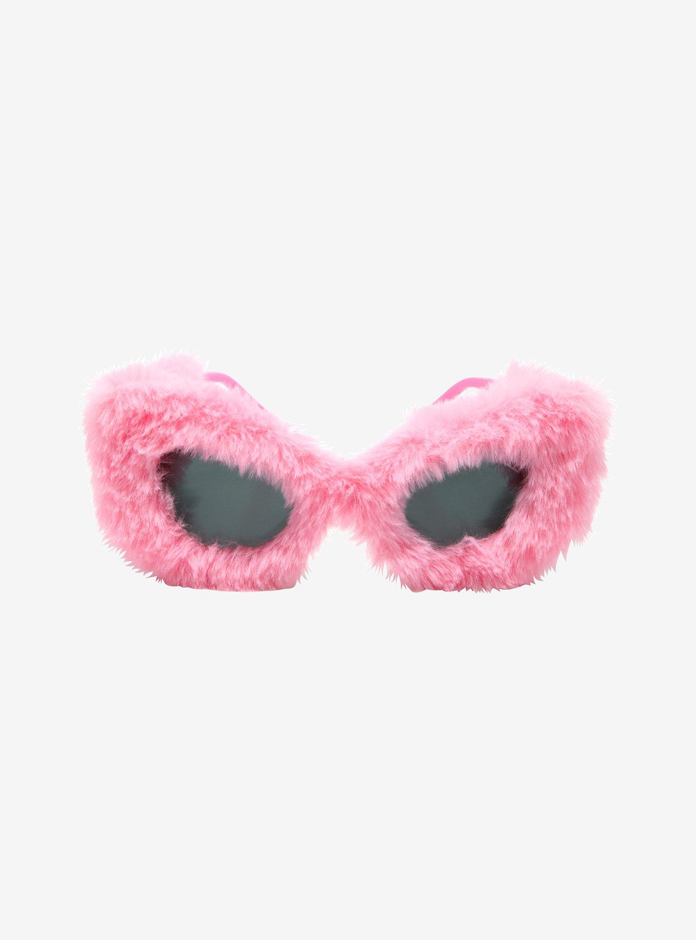 Bubblegum Pink Fuzzy Sunglasses, , alternate