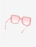 Pink Rhinestone Square Sunglasses, , alternate