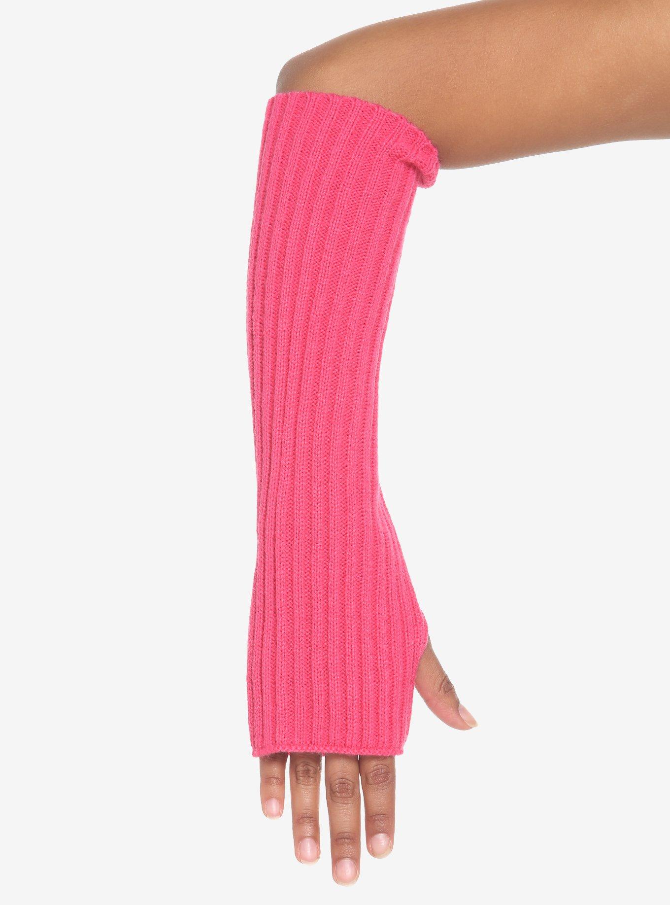 Bright Pink Knit Arm Warmers, , alternate