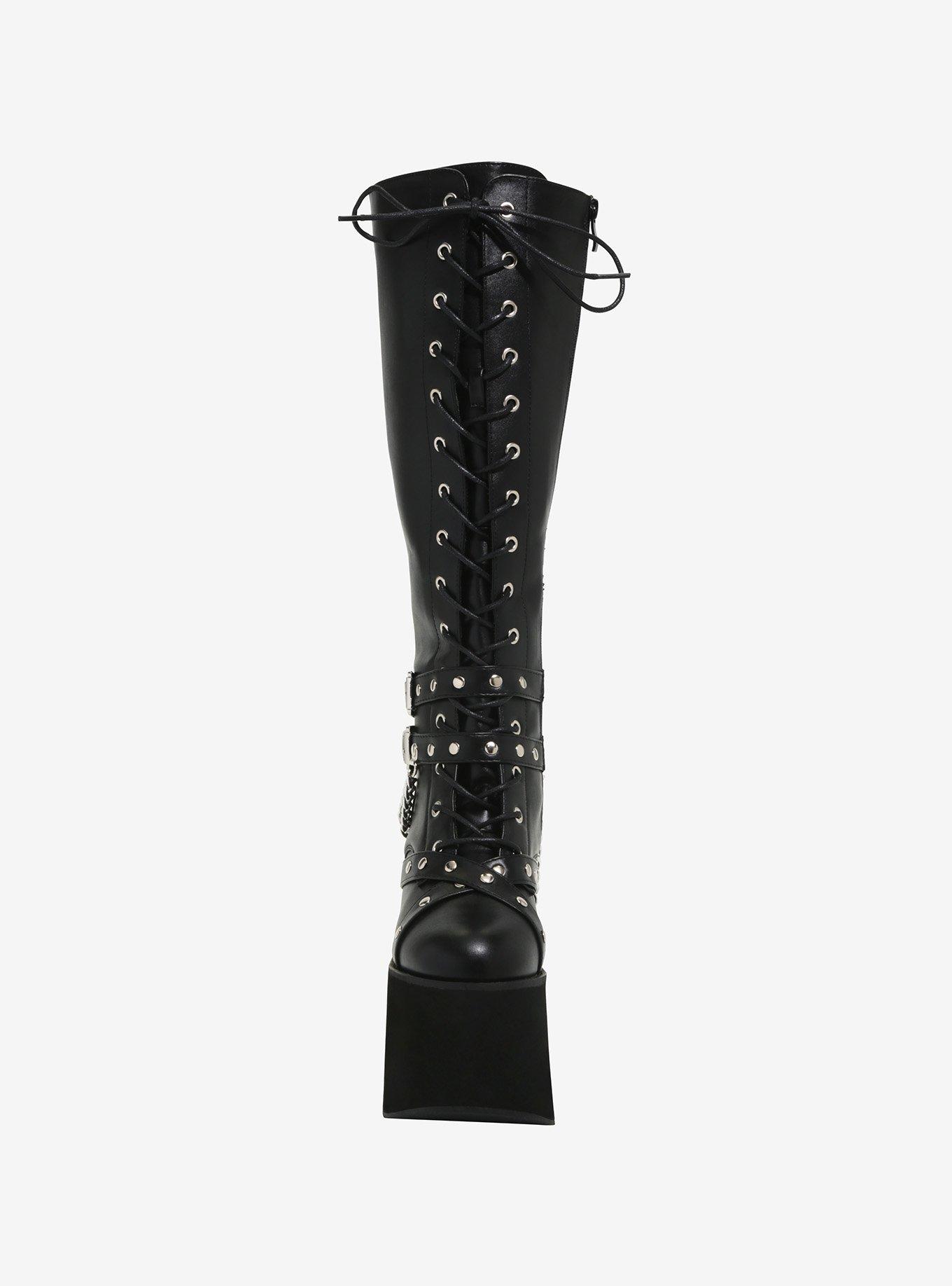 Buckle Stud Knee-High Platform Boots, MULTI, alternate