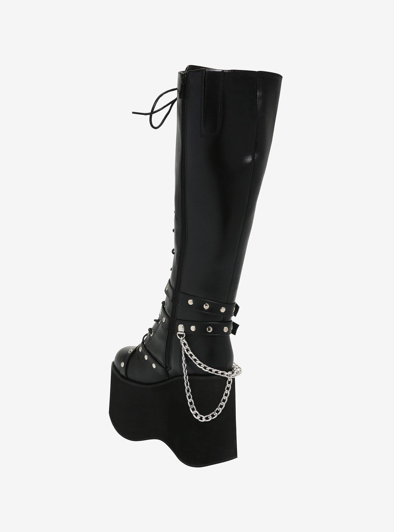 Buckle Stud Knee-High Platform Boots, MULTI, alternate