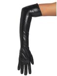 Black Faux Leather Long Gloves, , alternate